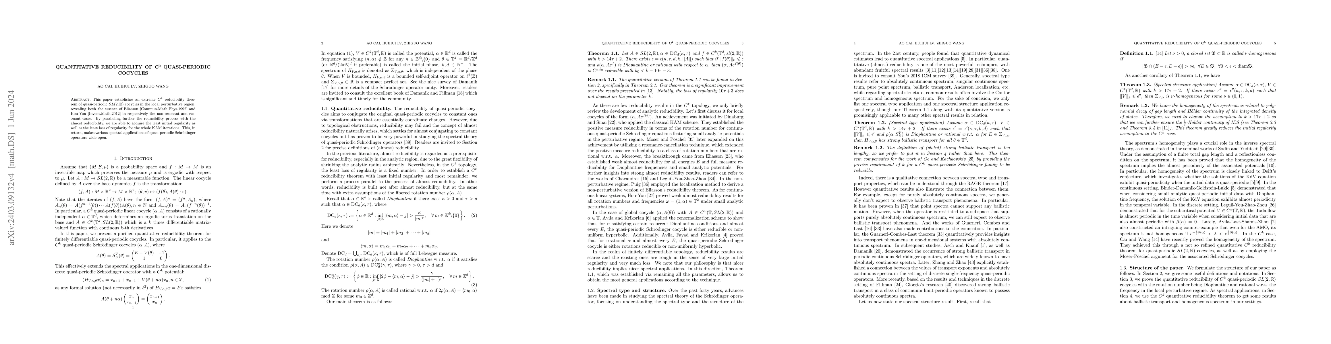 Thumbnail for Quantitative Reducibility of $C^k$ Quasi-Periodic Cocycles