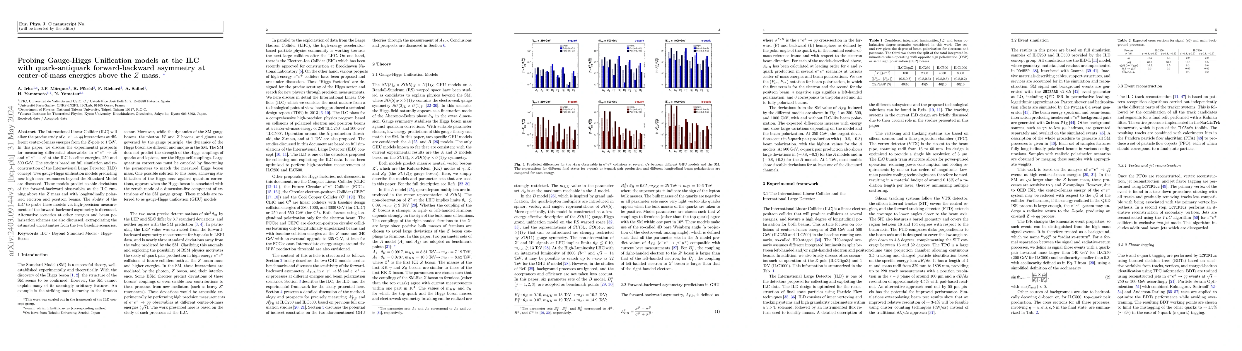 Thumbnail for Probing gauge-Higgs Unification models at the ILC with quark-antiquark
  forward-backward asymmetry at center-of-mass energies above the Z mass