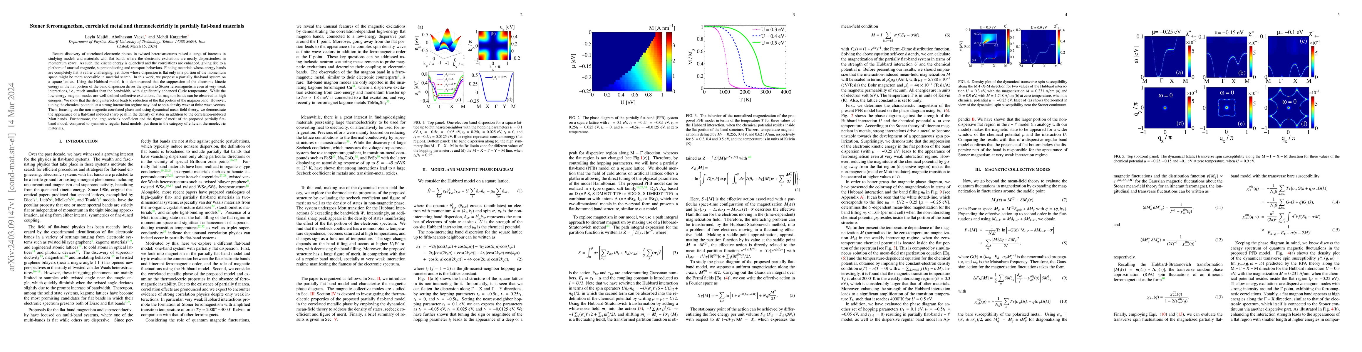 Thumbnail for Stoner ferromagnetism, correlated metal and thermoelectricity in
  partially flat-band materials