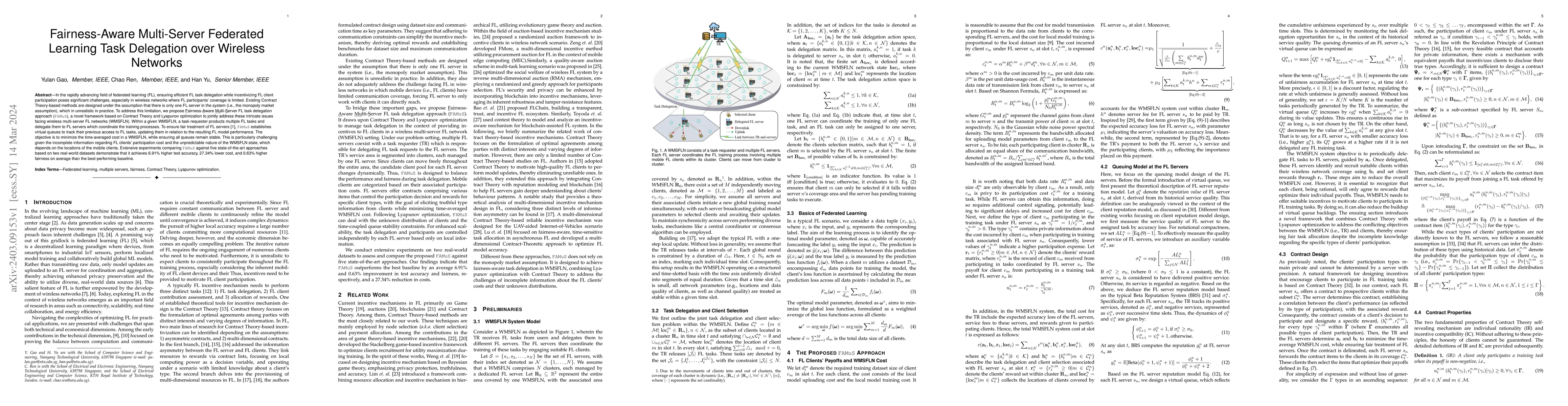 Thumbnail for Fairness-Aware Multi-Server Federated Learning Task Delegation over
  Wireless Networks