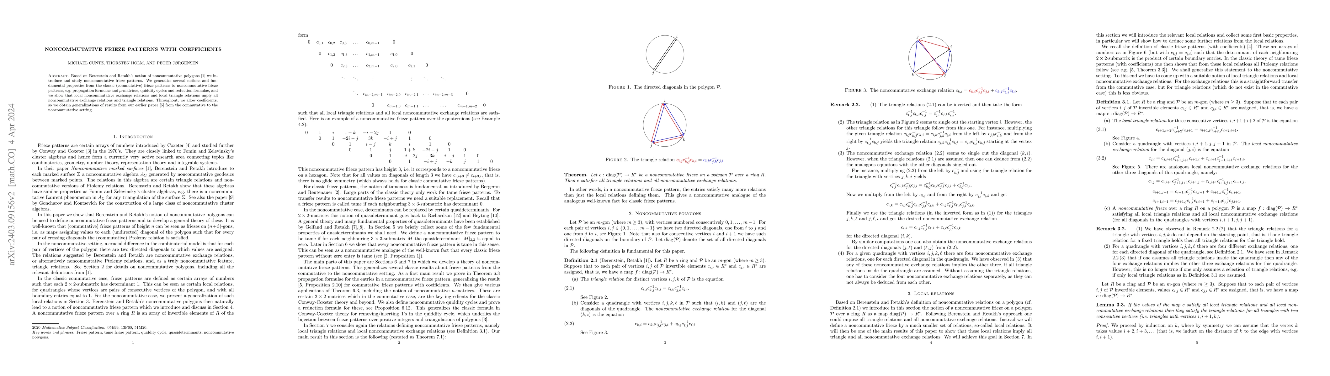 Thumbnail for Noncommutative frieze patterns with coefficients