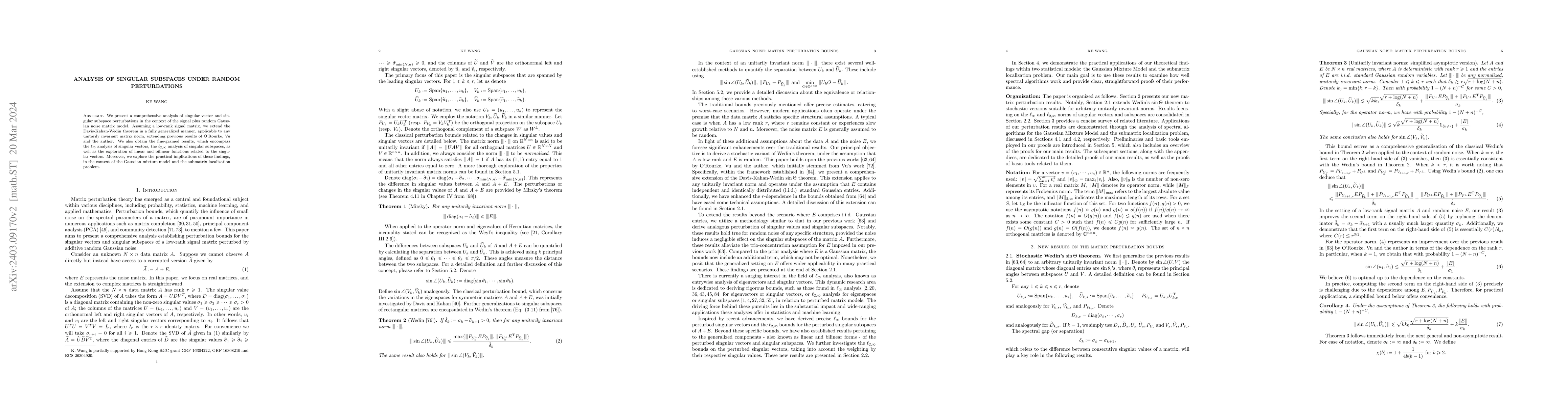 Thumbnail for Analysis of singular subspaces under random perturbations