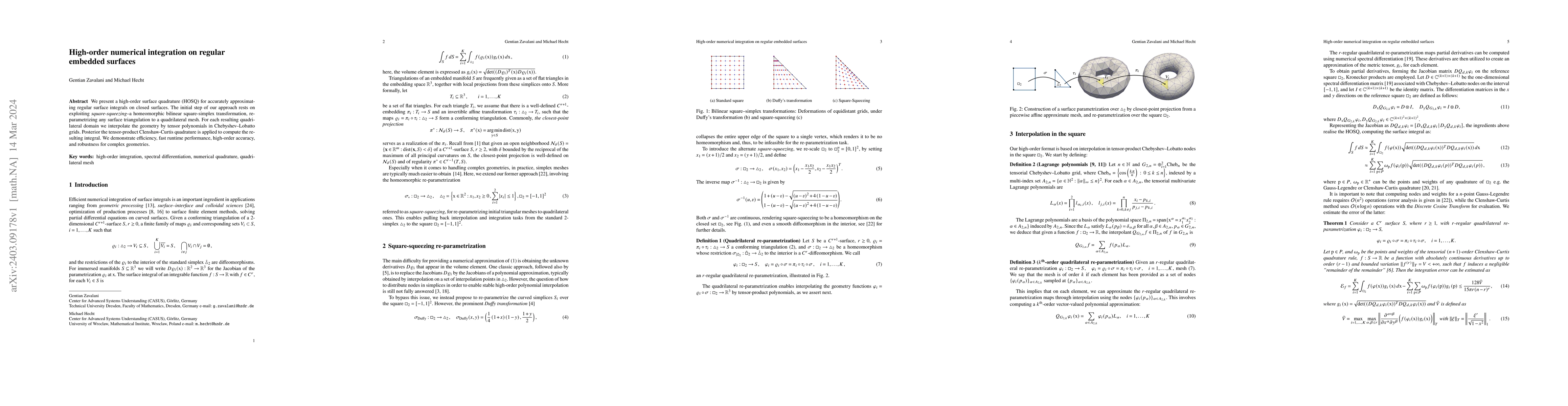 Thumbnail for High-order numerical integration on regular embedded surfaces