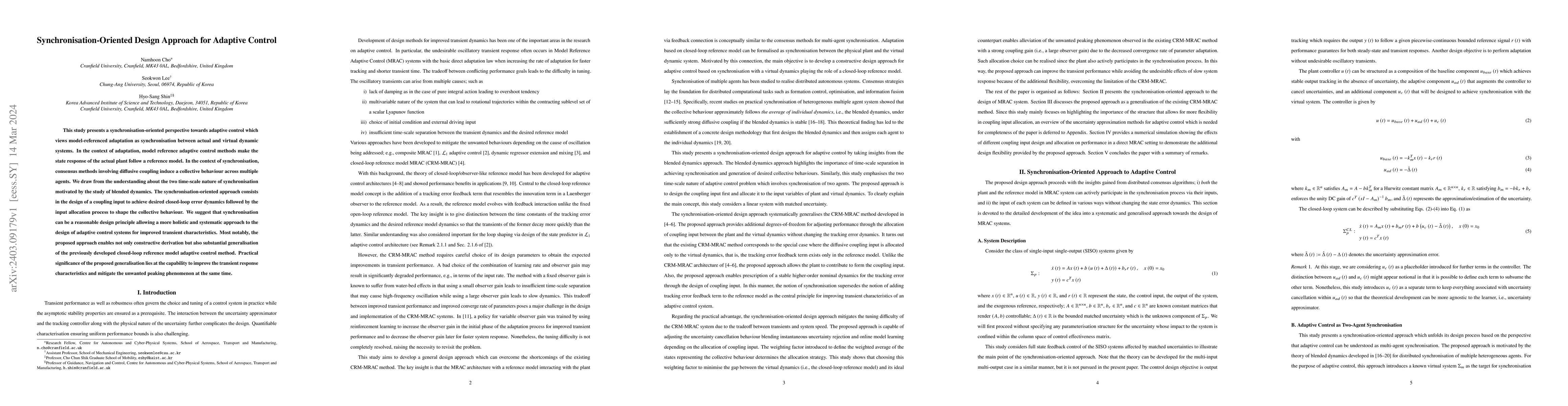 Thumbnail for Synchronisation-Oriented Design Approach for Adaptive Control