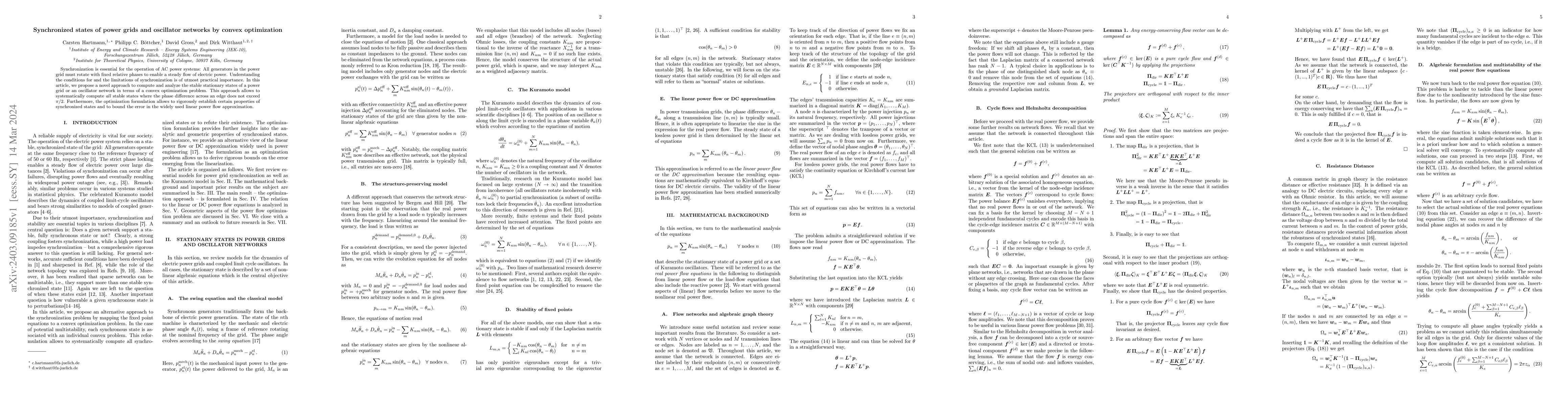 Thumbnail for Synchronized states of power grids and oscillator networks by convex
  optimization