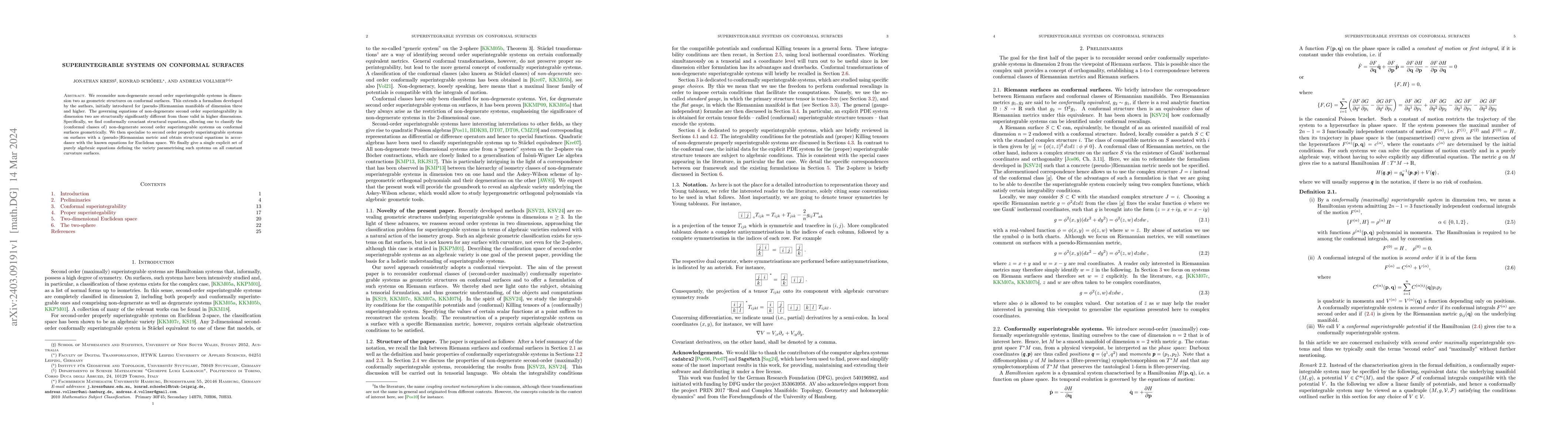 Thumbnail for Superintegrable systems on conformal surfaces