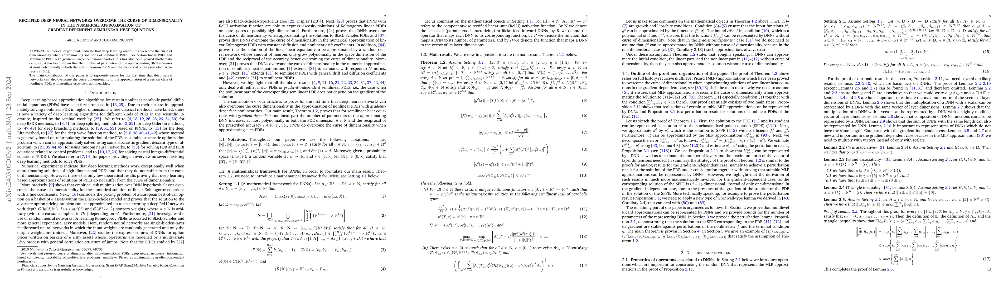 Thumbnail for Rectified deep neural networks overcome the curse of dimensionality in
  the numerical approximation of gradient-dependent semilinear heat equations