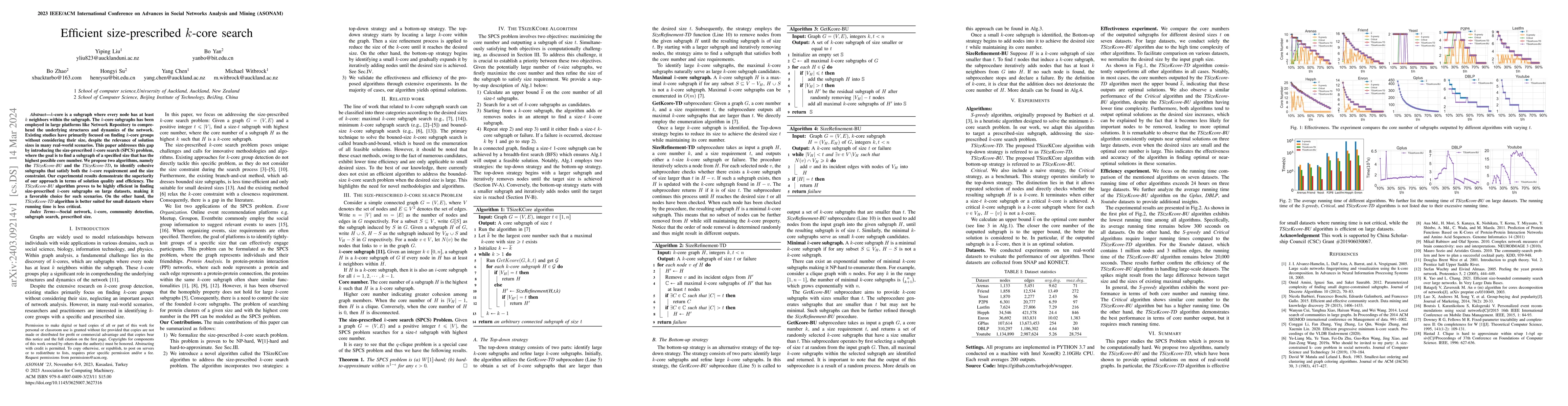 Thumbnail for Efficient size-prescribed $k$-core search