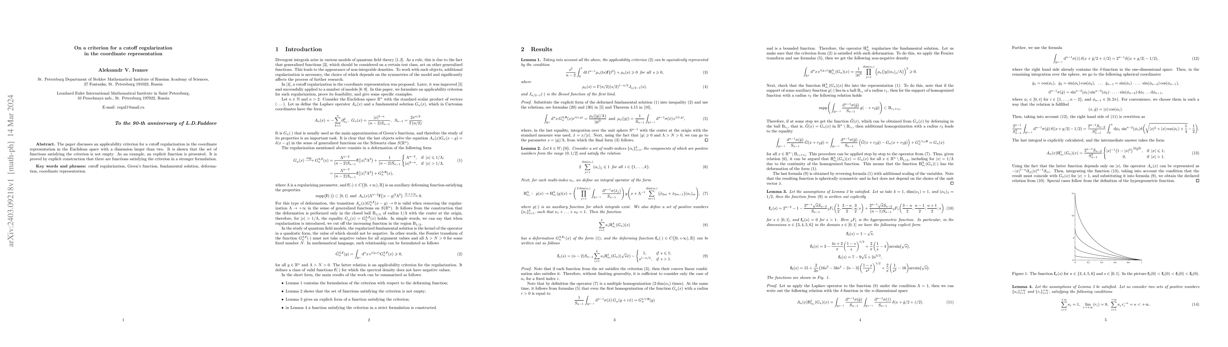 Thumbnail for On a criterion for a cutoff regularization in the coordinate
  representation