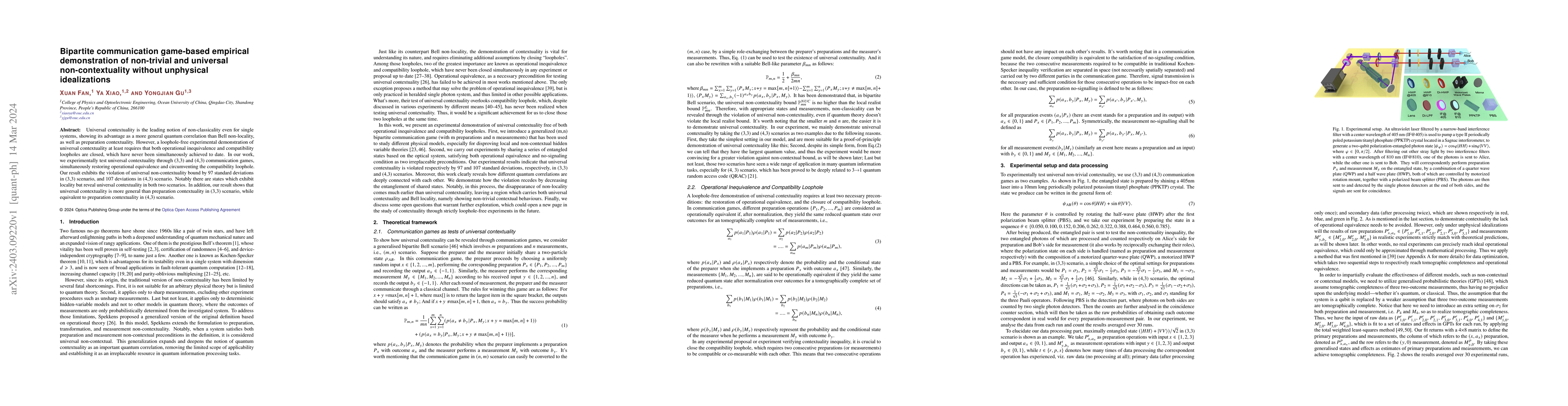 Thumbnail for Demonstration of universal contextuality through communication games
  free of both operational inequivalence and compatibility loopholes