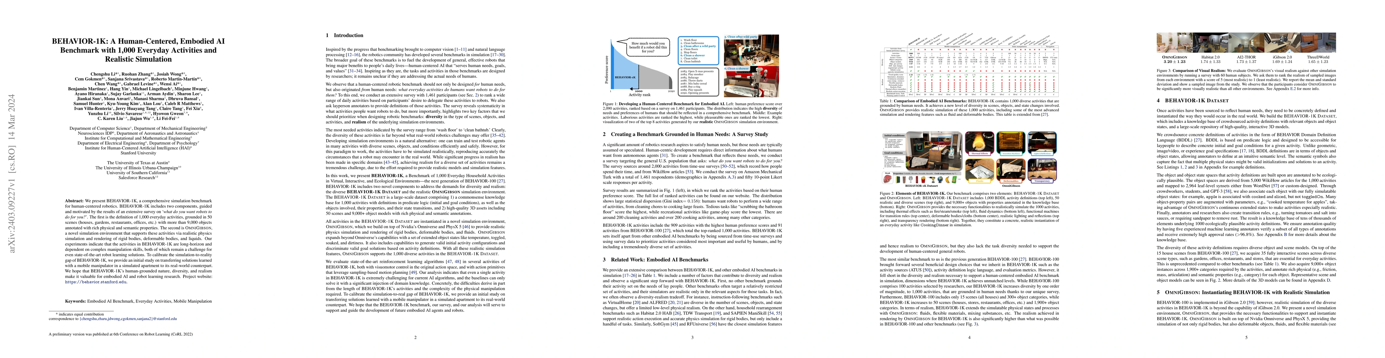 Thumbnail for BEHAVIOR-1K: A Human-Centered, Embodied AI Benchmark with 1,000 Everyday
  Activities and Realistic Simulation