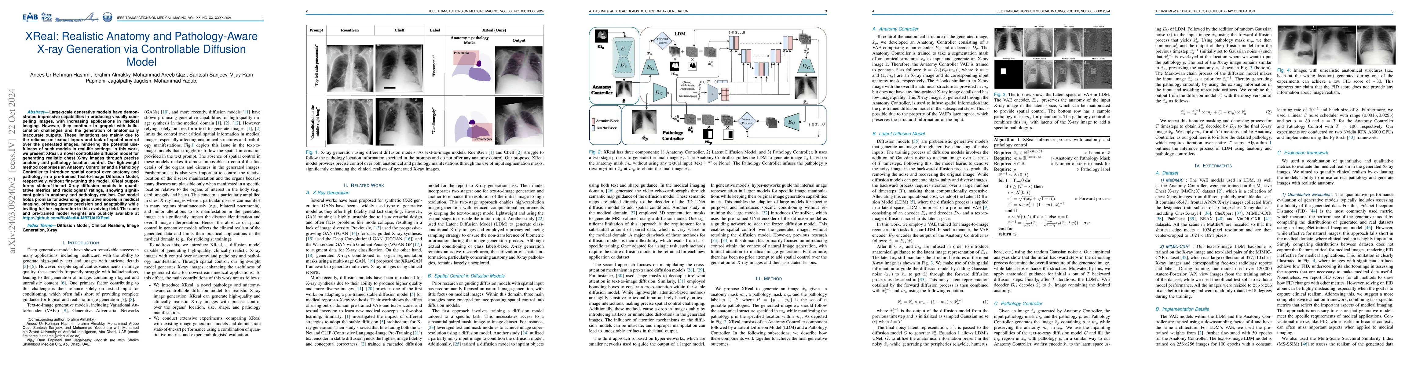 Thumbnail for XReal: Realistic Anatomy and Pathology-Aware X-ray Generation via
  Controllable Diffusion Model