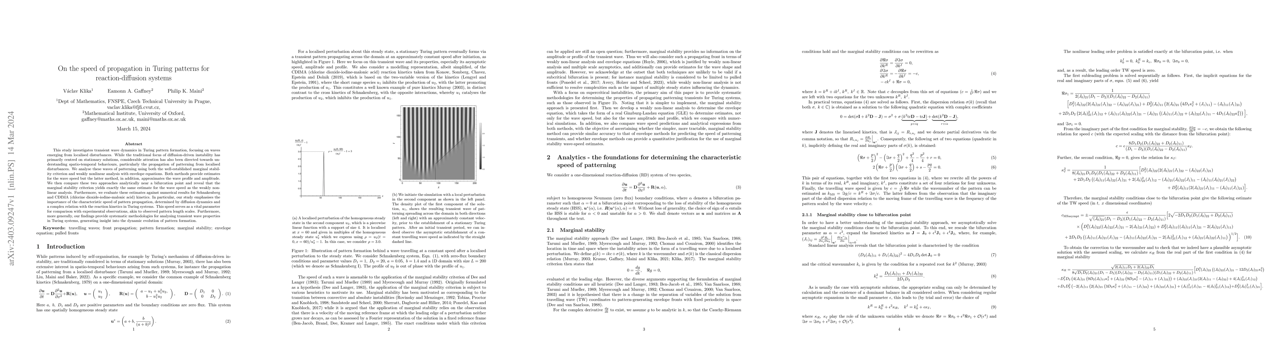 Thumbnail for On the speed of propagation in Turing patterns for reaction-diffusion
  systems