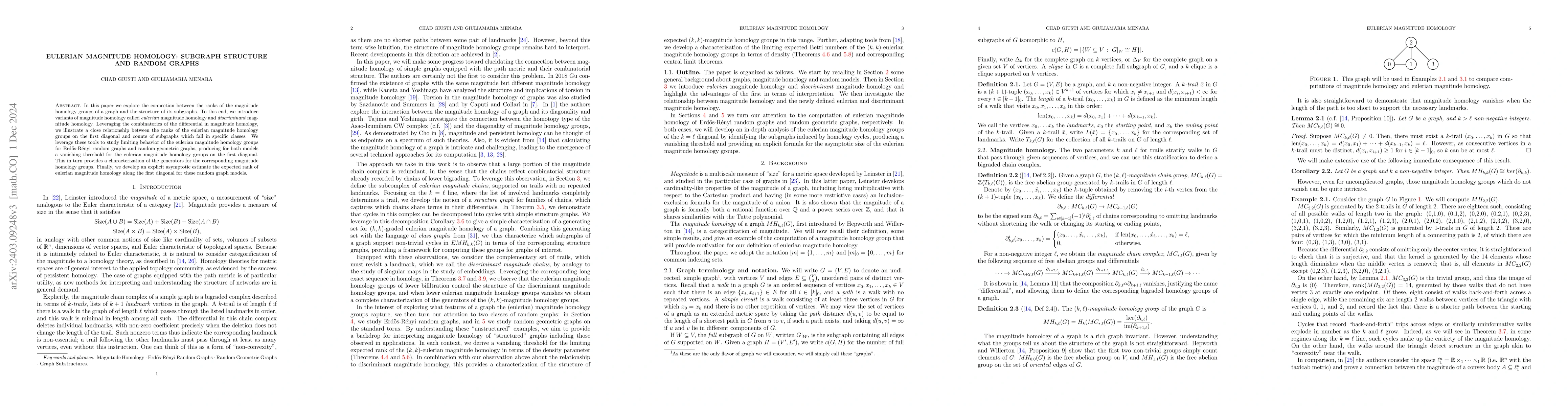 Thumbnail for Eulerian magnitude homology: subgraph structure and random graphs