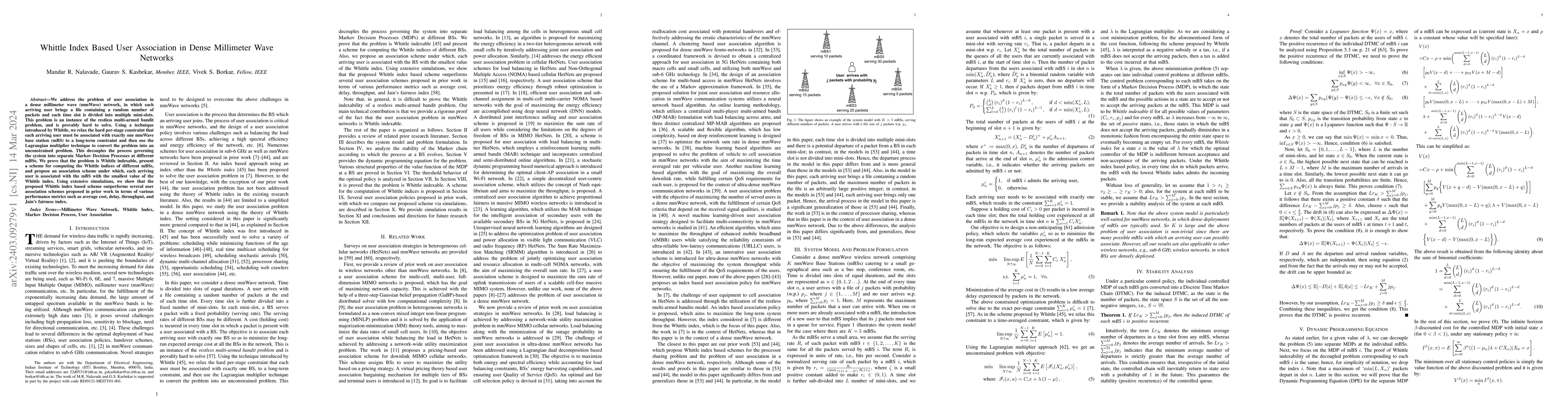Thumbnail for Whittle Index Based User Association in Dense Millimeter Wave Networks