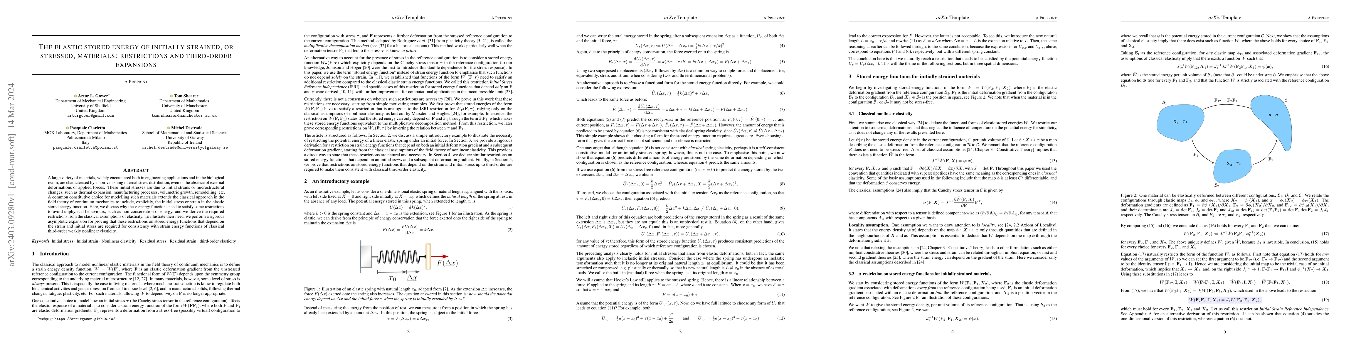 Thumbnail for The elastic stored energy of initially strained, or stressed, materials:
  restrictions and third-order expansions