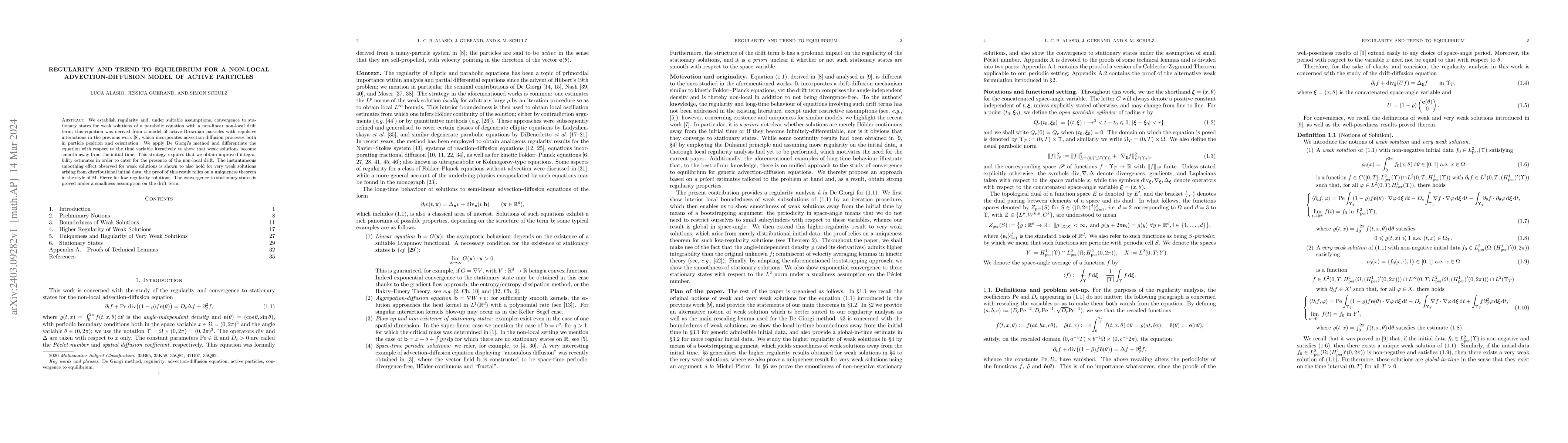 Thumbnail for Regularity and trend to equilibrium for a non-local advection-diffusion
  model of active particles