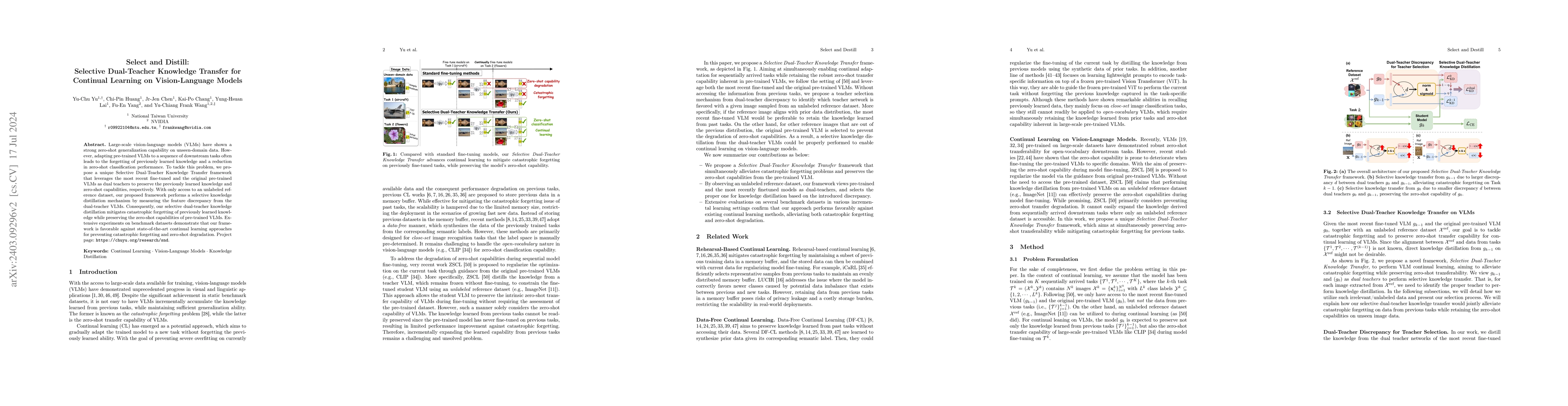 Thumbnail for Select and Distill: Selective Dual-Teacher Knowledge Transfer for
  Continual Learning on Vision-Language Models