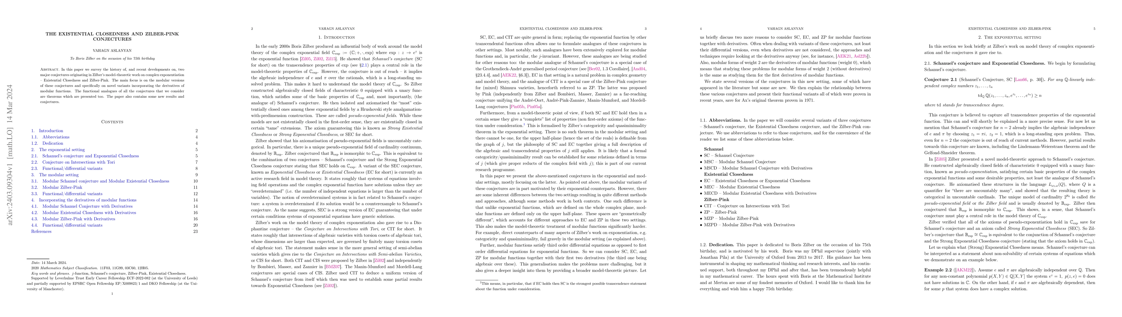 Thumbnail for The Existential Closedness and Zilber-Pink Conjectures
