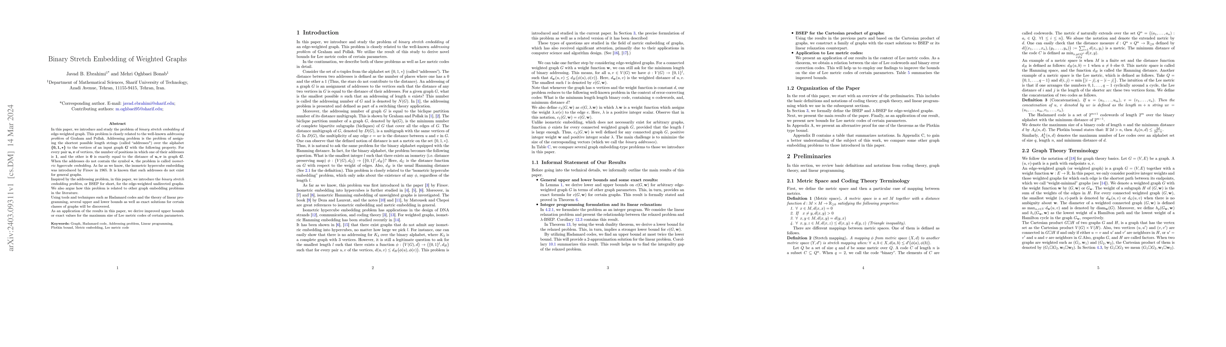 Thumbnail for Binary Stretch Embedding of Weighted Graphs