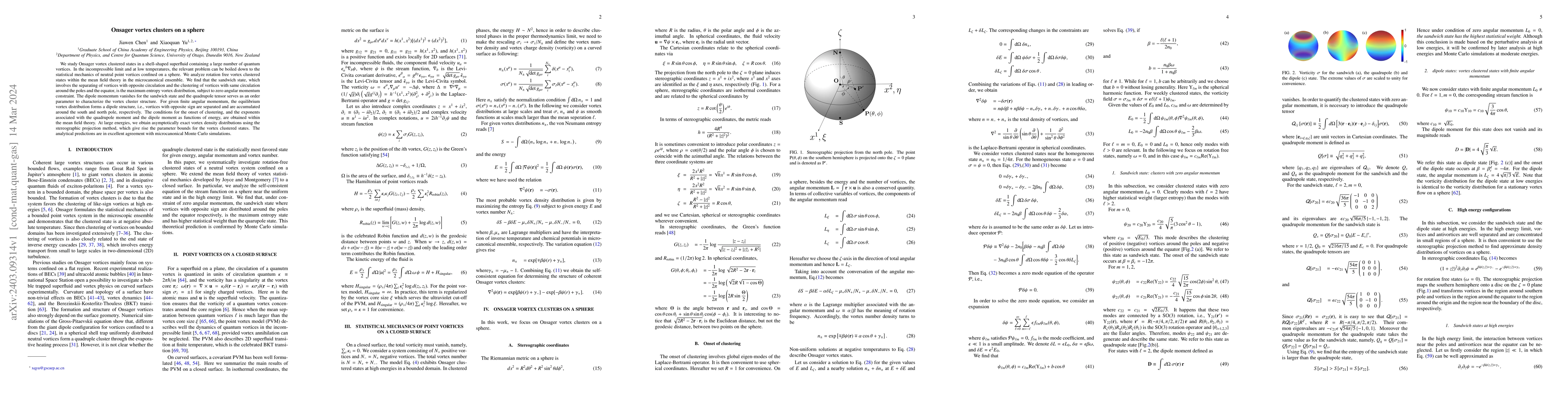 Thumbnail for Onsager vortex clusters on a sphere