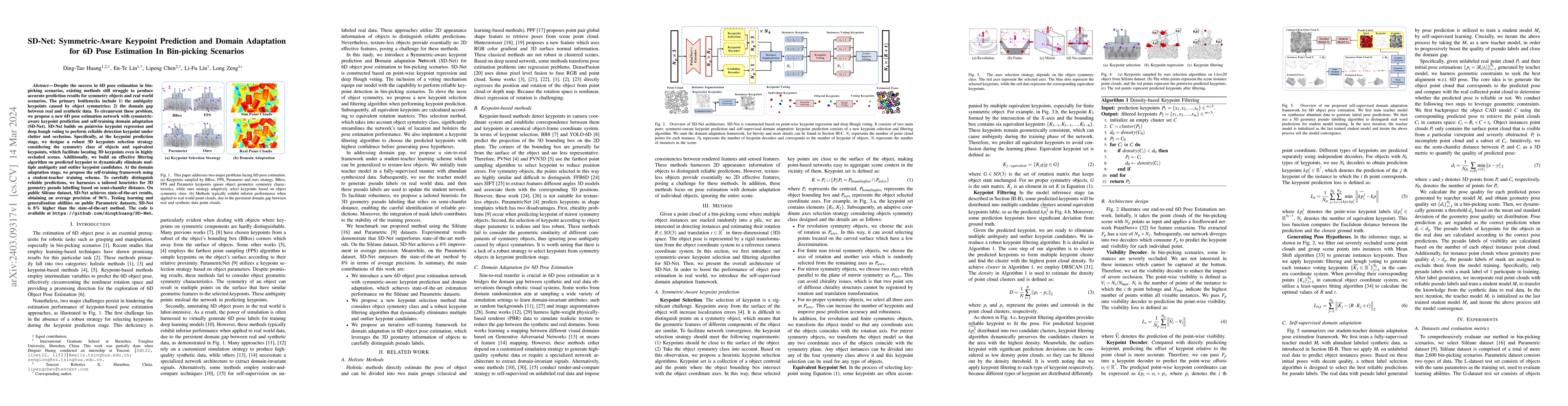 Thumbnail for SD-Net: Symmetric-Aware Keypoint Prediction and Domain Adaptation for 6D
  Pose Estimation In Bin-picking Scenarios