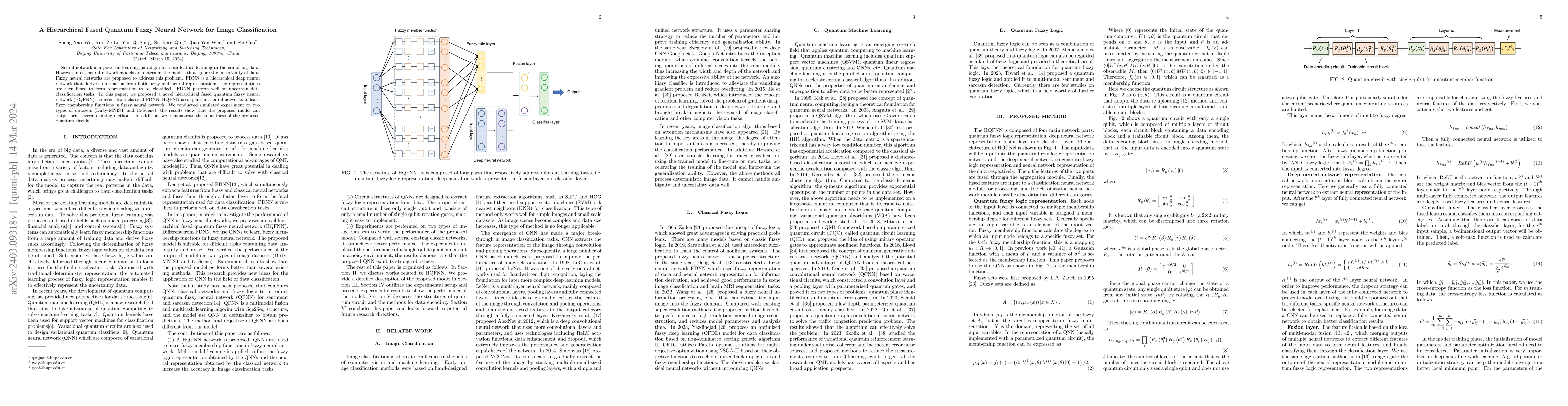 Thumbnail for A Hierarchical Fused Quantum Fuzzy Neural Network for Image
  Classification