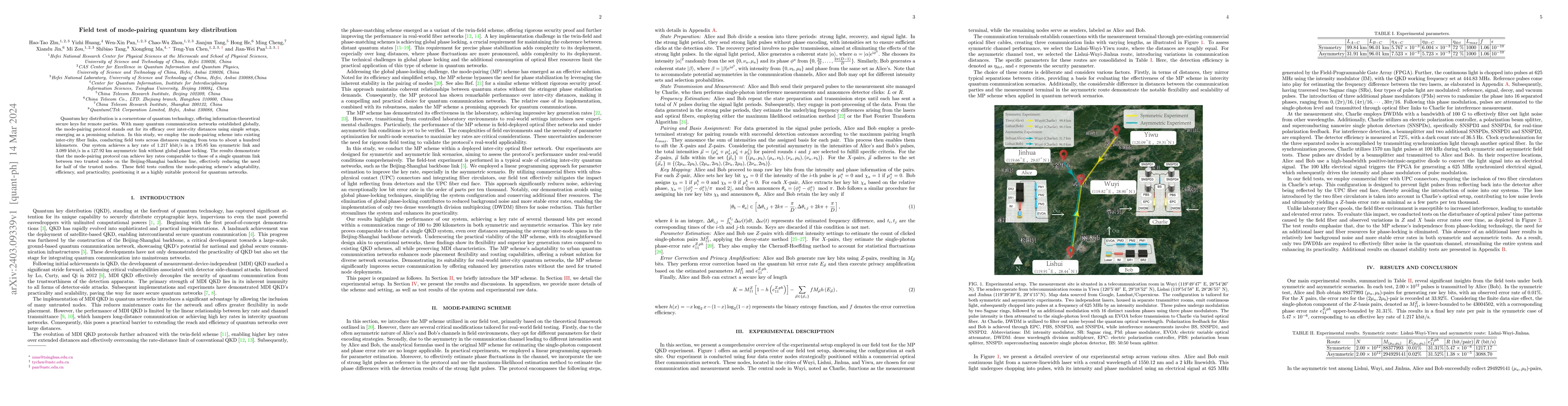 Thumbnail for Field test of mode-pairing quantum key distribution