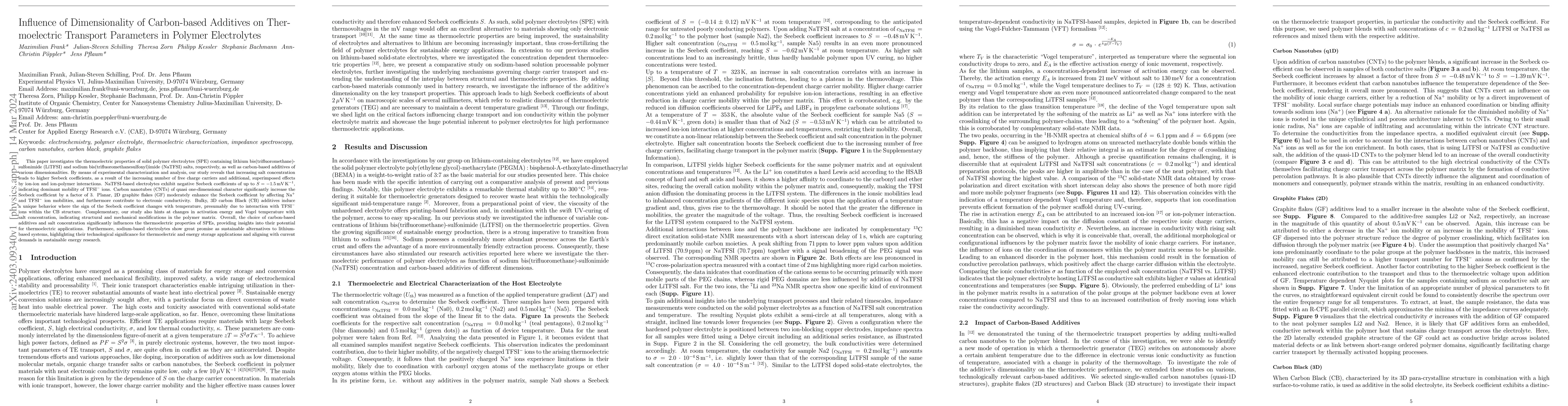 Thumbnail for Influence of Dimensionality of Carbon-based Additives on Thermoelectric
  Transport Parameters in Polymer Electrolytes