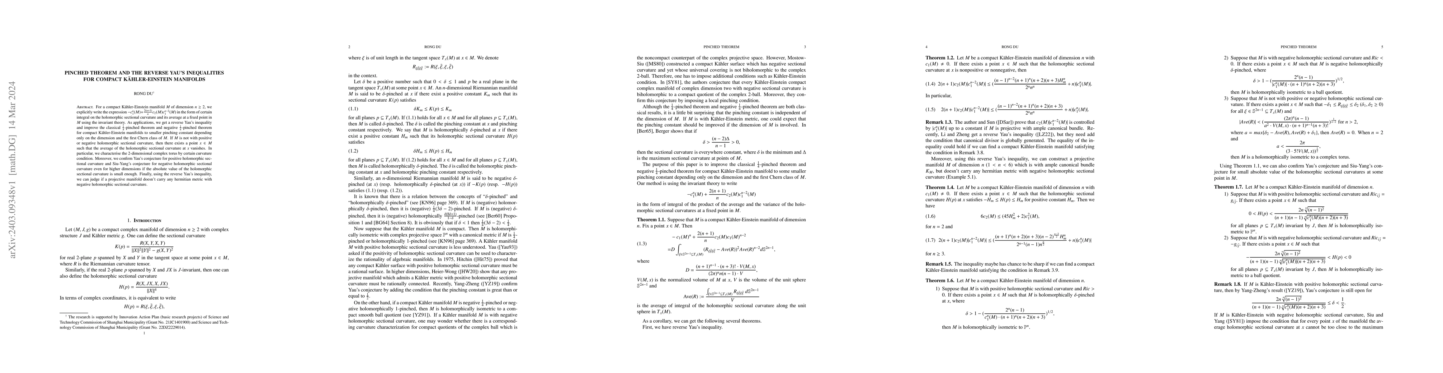 Thumbnail for Pinched theorem and the reverse Yau's inequalities for compact
  K\"{a}hler-Einstein manifolds