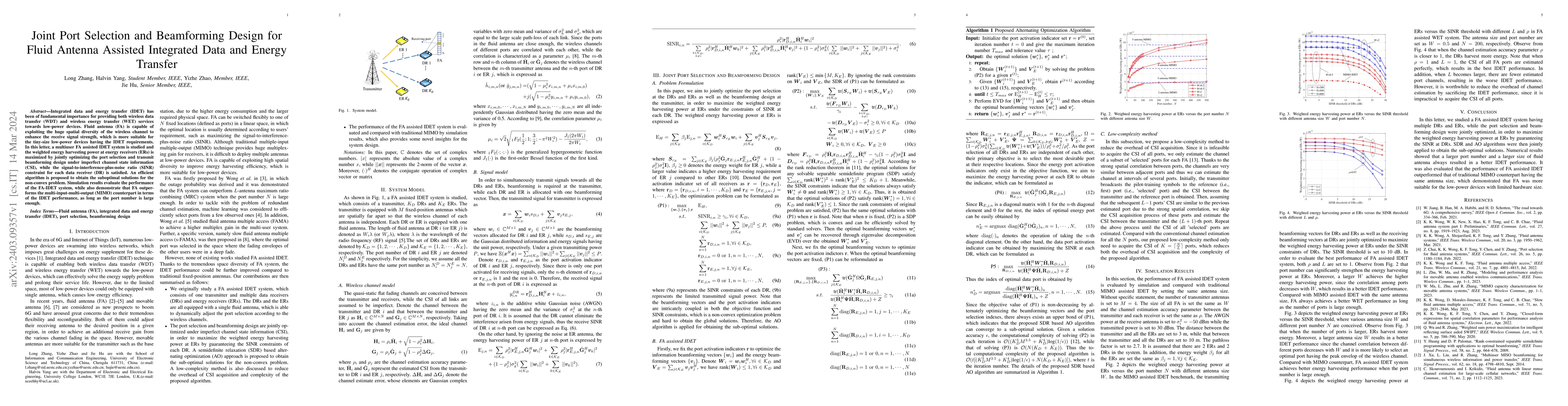 Thumbnail for Joint Port Selection and Beamforming Design for Fluid Antenna Assisted
  Integrated Data and Energy Transfer