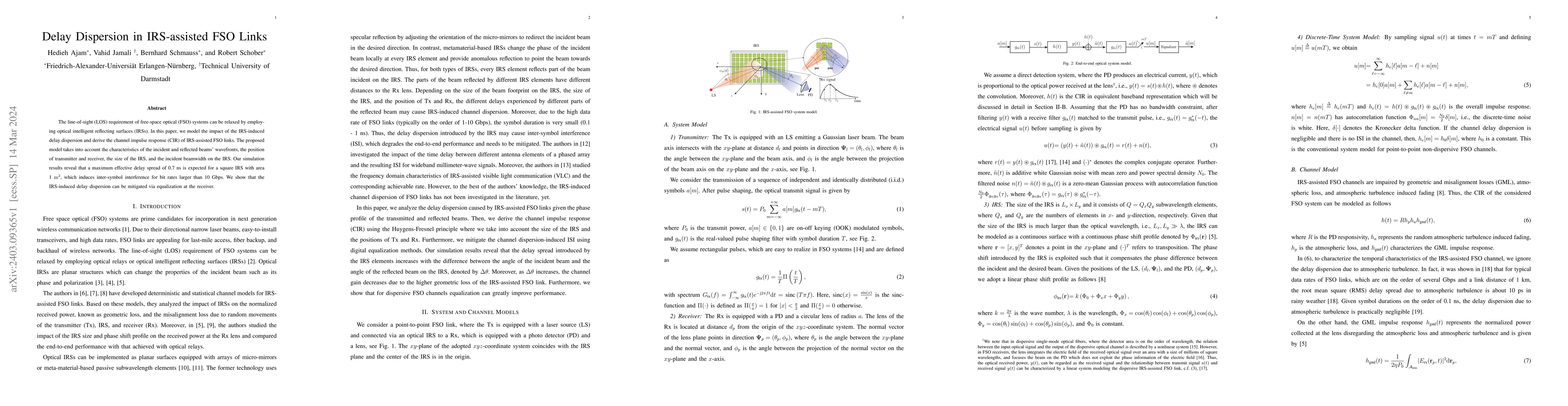 Thumbnail for Delay Dispersion in IRS-assisted FSO Links