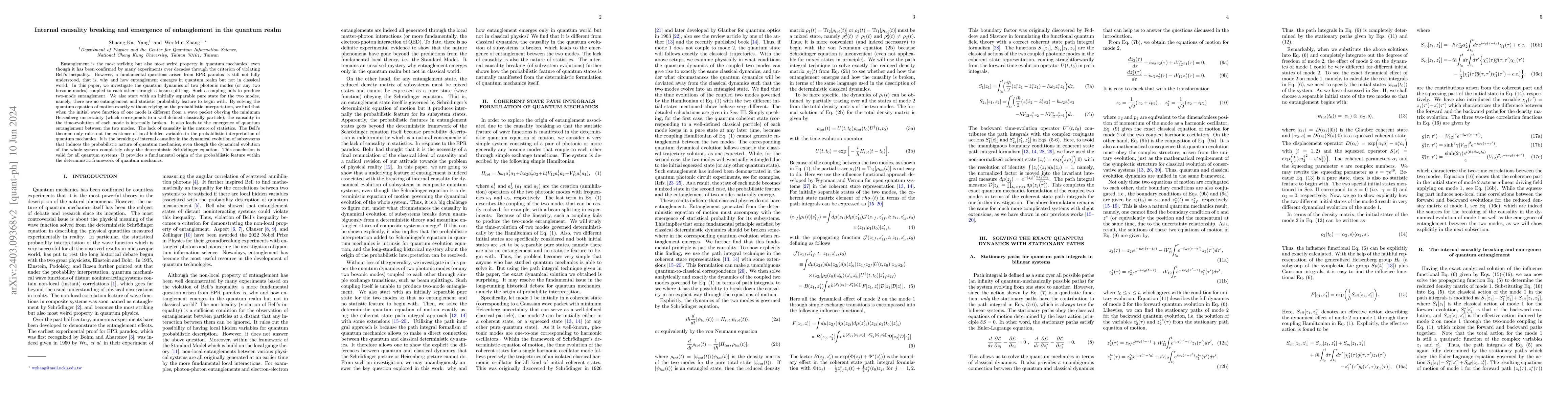 Thumbnail for Internal causality breaking and emergence of entanglement in the quantum
  realm