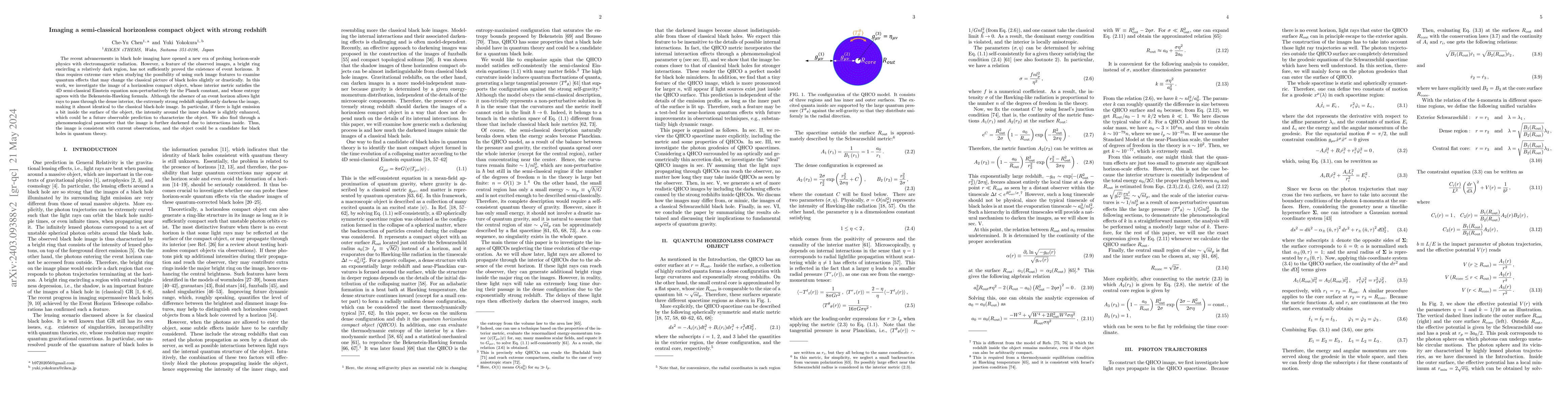 Thumbnail for Imaging a semi-classical horizonless compact object with strong redshift