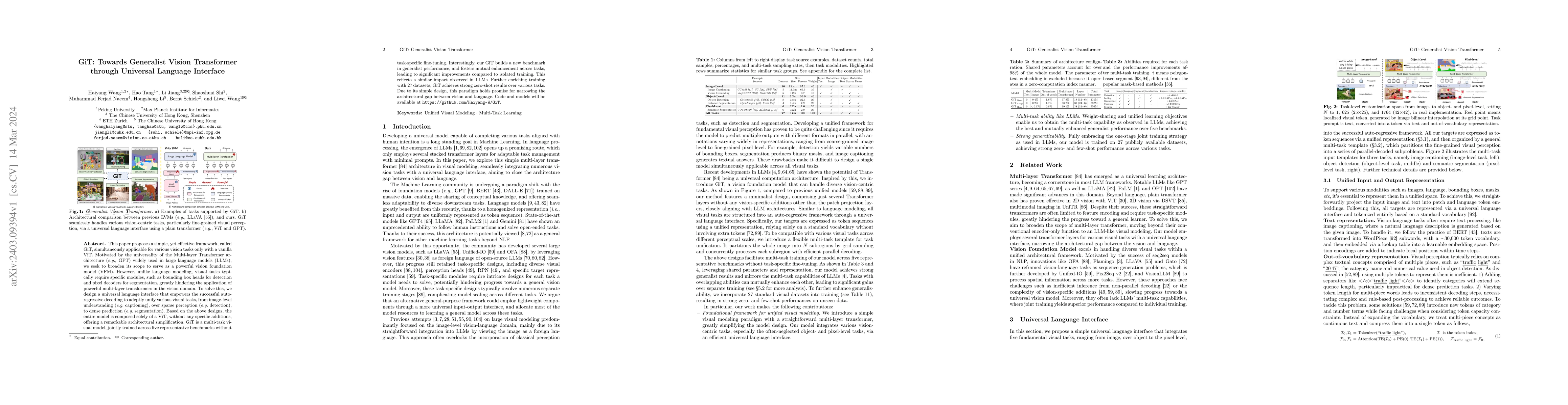 Thumbnail for GiT: Towards Generalist Vision Transformer through Universal Language
  Interface