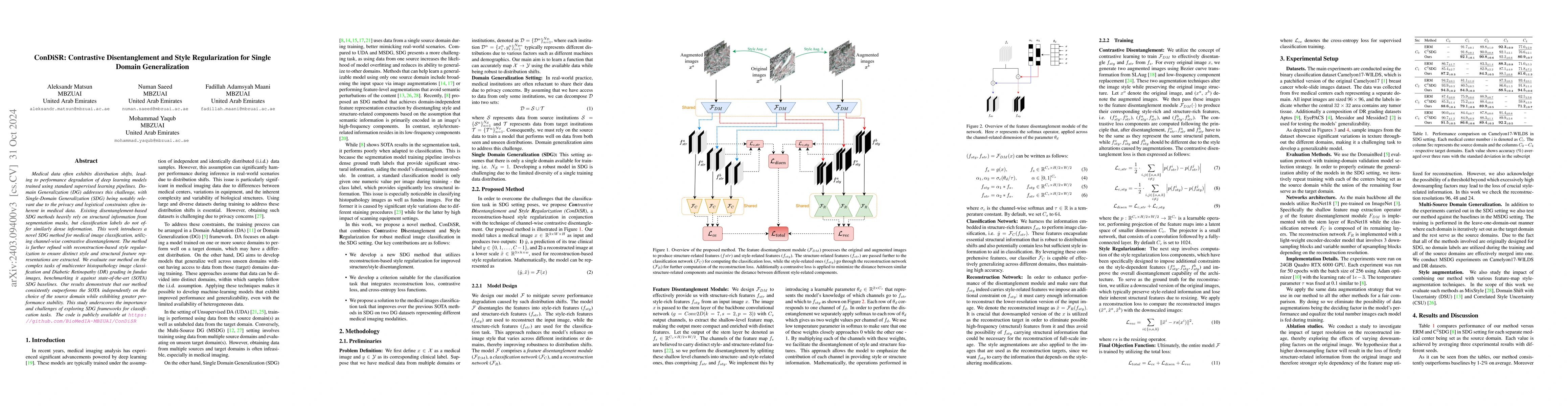 Thumbnail for ConDiSR: Contrastive Disentanglement and Style Regularization for Single
  Domain Generalization