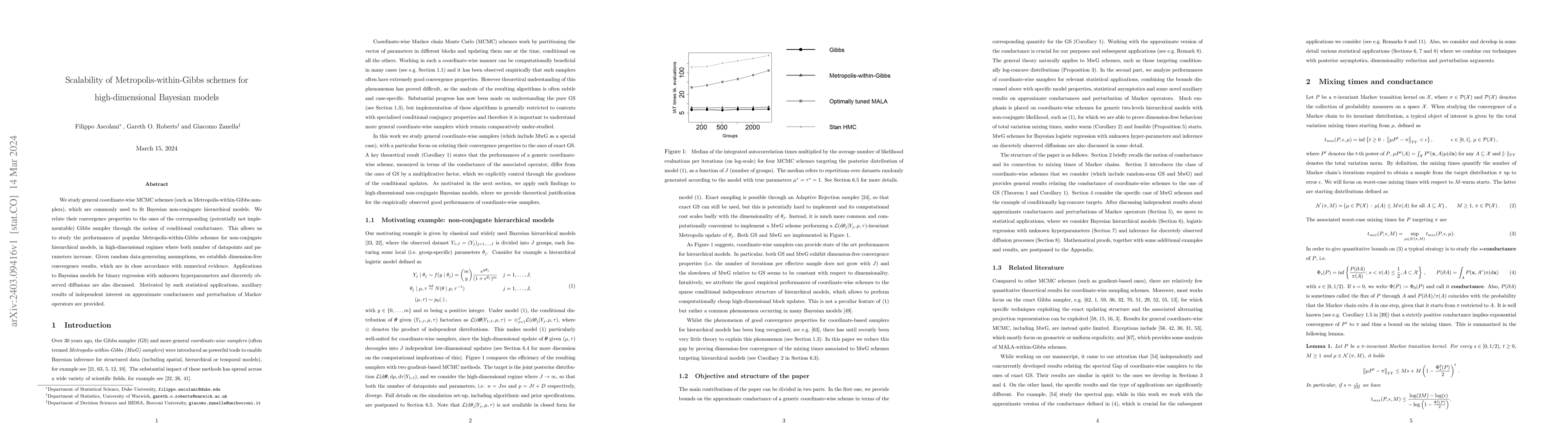 Thumbnail for Scalability of Metropolis-within-Gibbs schemes for high-dimensional
  Bayesian models