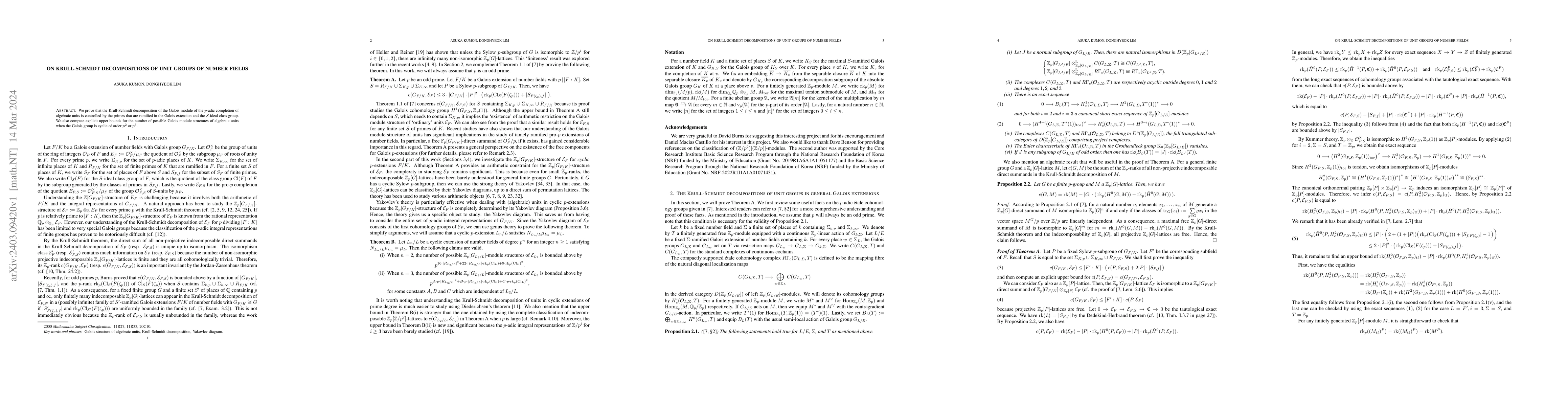 Thumbnail for On Krull-Schmidt decompositions of unit groups of number fields