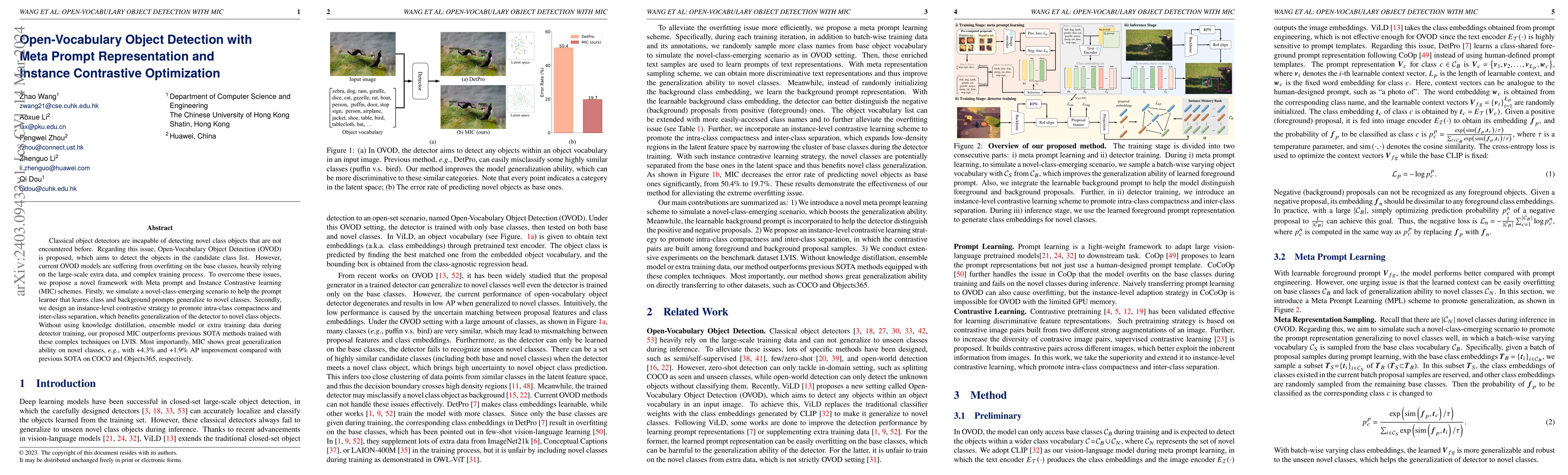 Thumbnail for Open-Vocabulary Object Detection with Meta Prompt Representation and
  Instance Contrastive Optimization