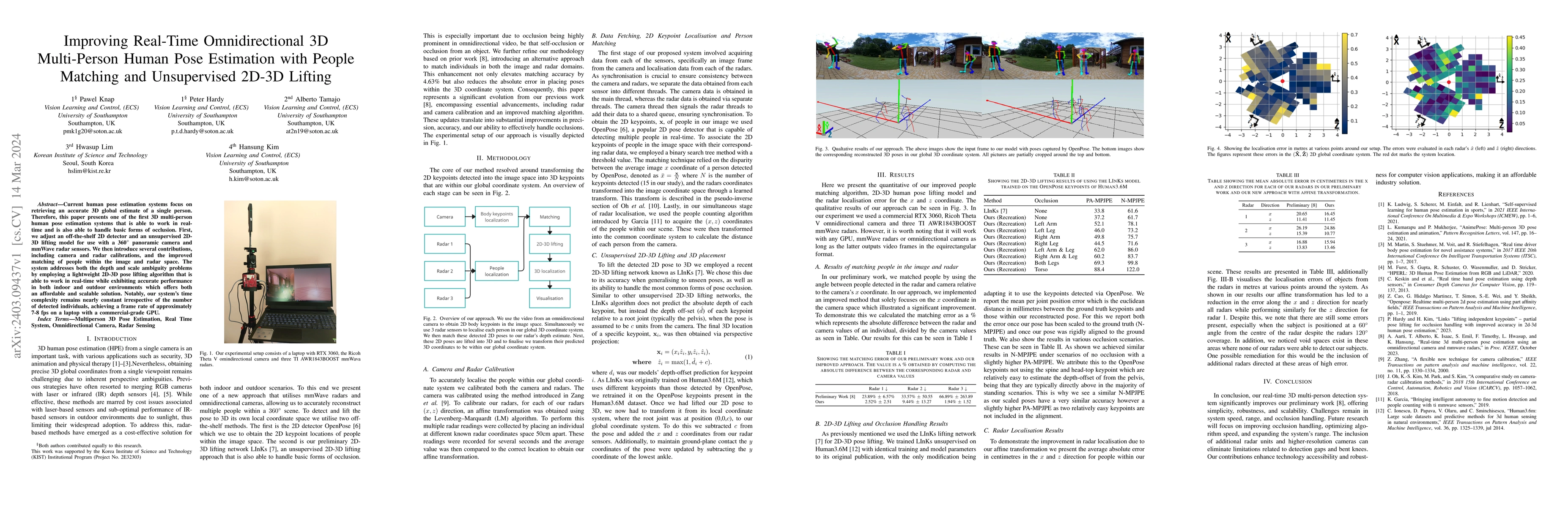 Thumbnail for Improving Real-Time Omnidirectional 3D Multi-Person Human Pose
  Estimation with People Matching and Unsupervised 2D-3D Lifting