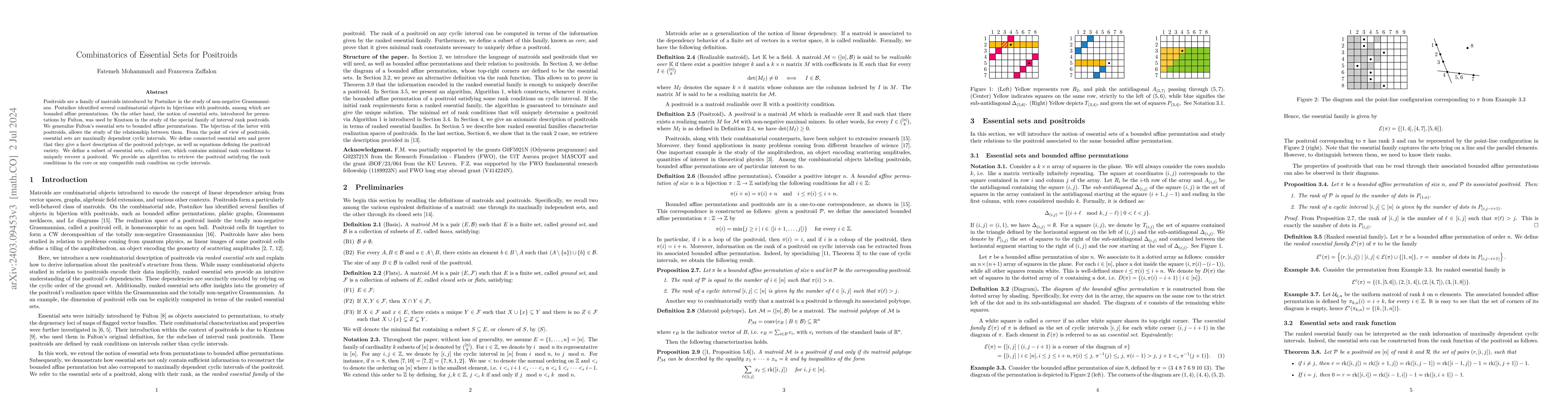 Thumbnail for Combinatorics of Essential Sets for Positroids