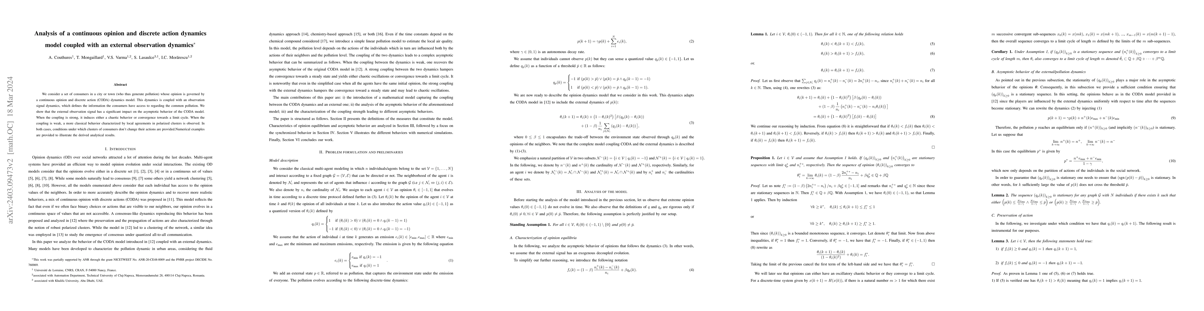 Thumbnail for Analysis of a continuous opinion and discrete action dynamics model
  coupled with an external observation dynamics
