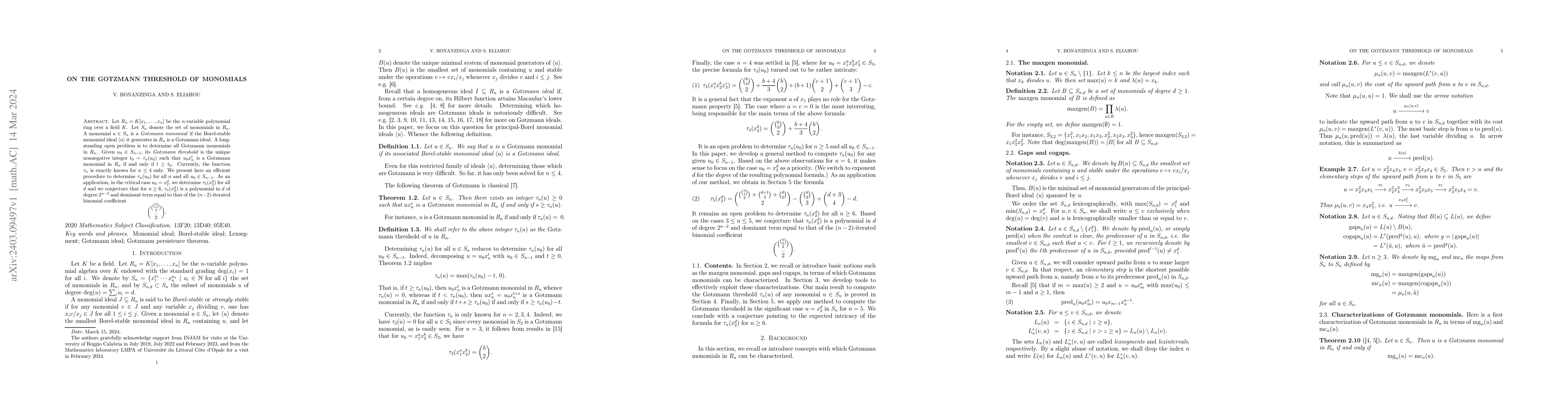 Thumbnail for On the Gotzmann threshold of monomials