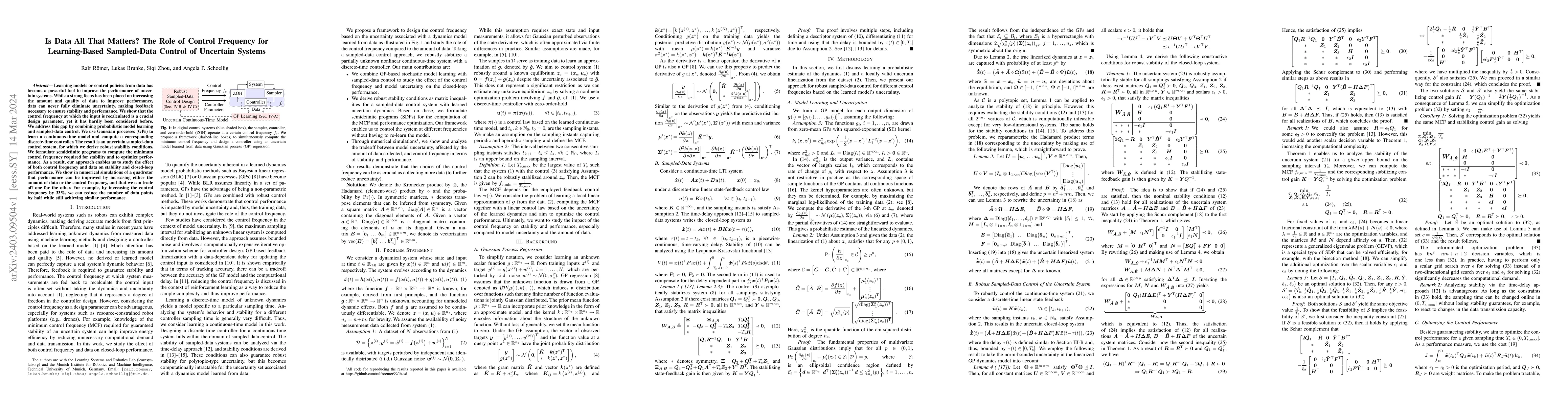 Thumbnail for Is Data All That Matters? The Role of Control Frequency for
  Learning-Based Sampled-Data Control of Uncertain Systems