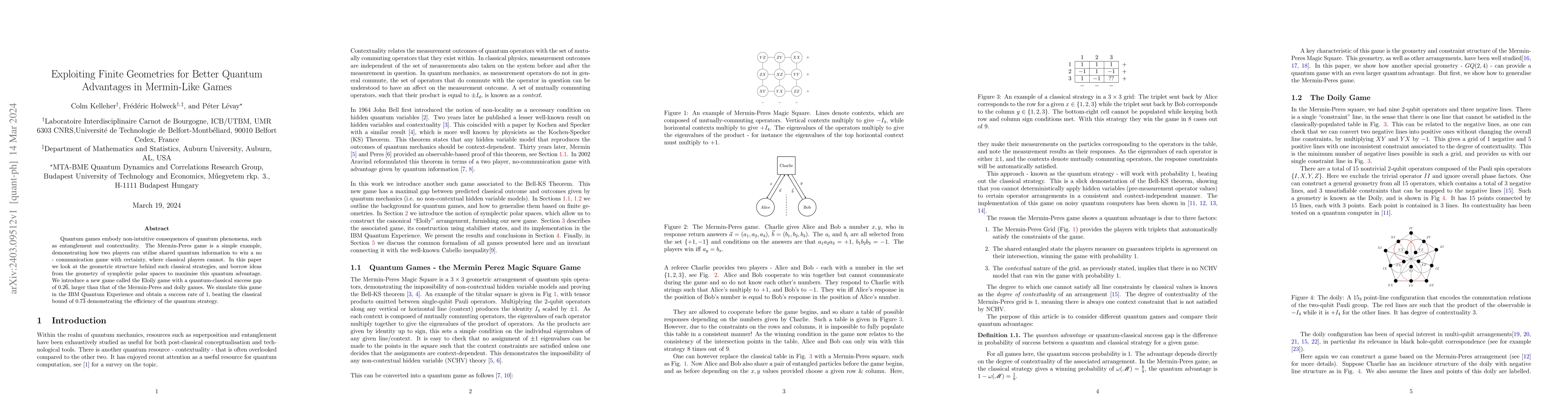 Thumbnail for Exploiting Finite Geometries for Better Quantum Advantages in
  Mermin-Like Games