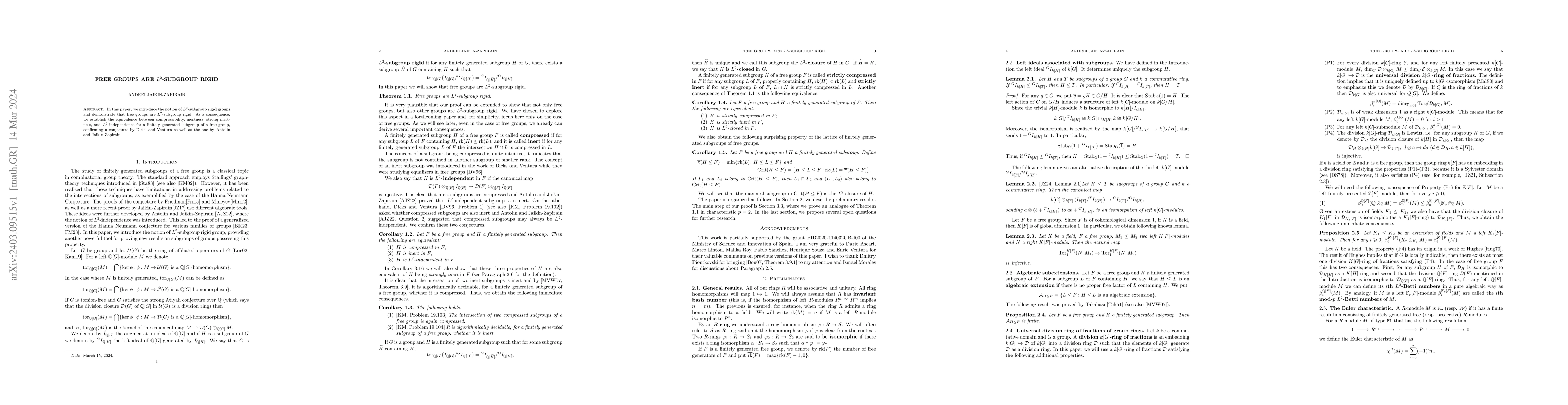 Thumbnail for Free groups are $L^2$-subgroup rigid