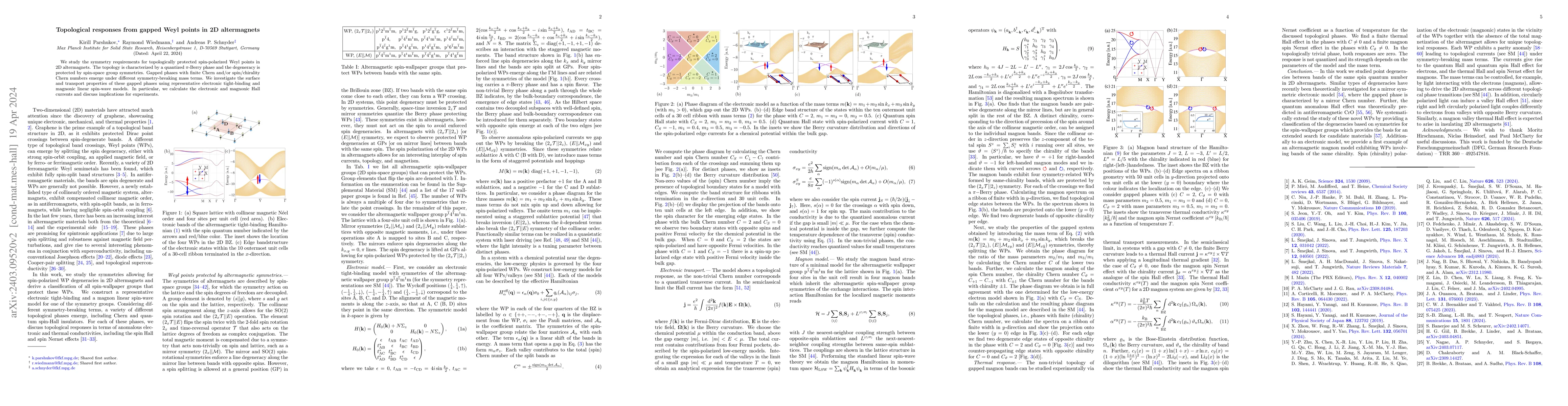 Thumbnail for Topological responses from gapped Weyl points in 2D altermagnets