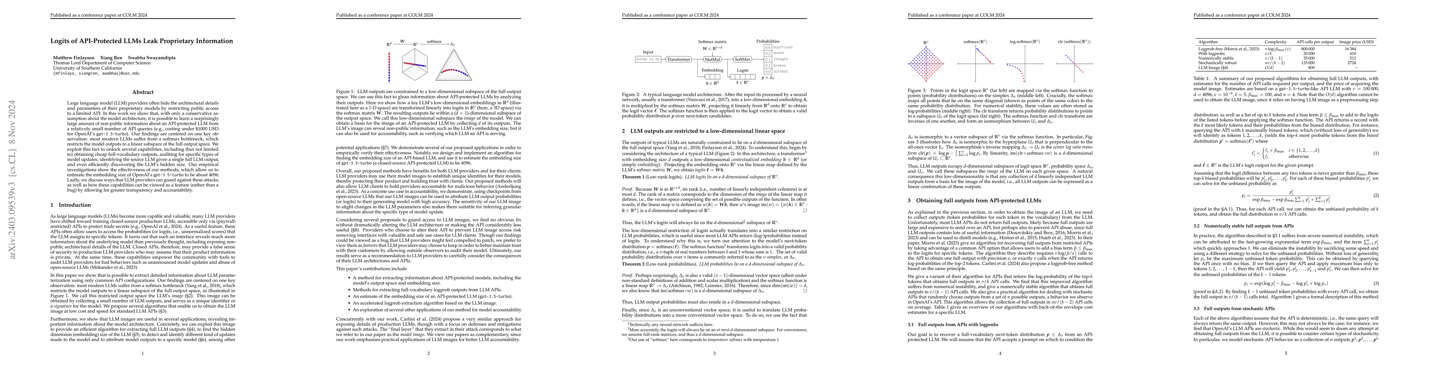 Thumbnail for Logits of API-Protected LLMs Leak Proprietary Information