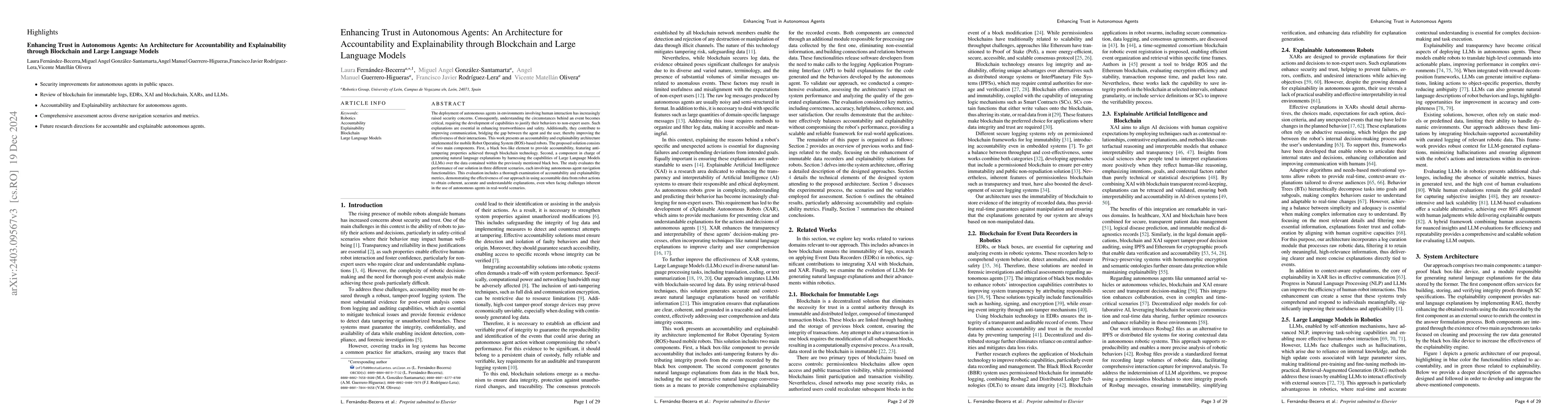 Thumbnail for Enhancing Trust in Autonomous Agents: An Architecture for Accountability
  and Explainability through Blockchain and Large Language Models