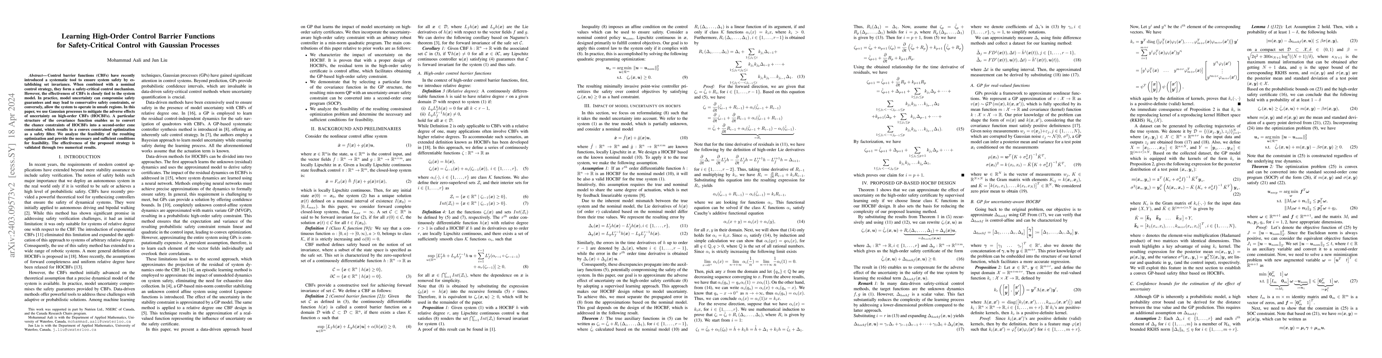 Thumbnail for Learning High-Order Control Barrier Functions for Safety-Critical
  Control with Gaussian Processes